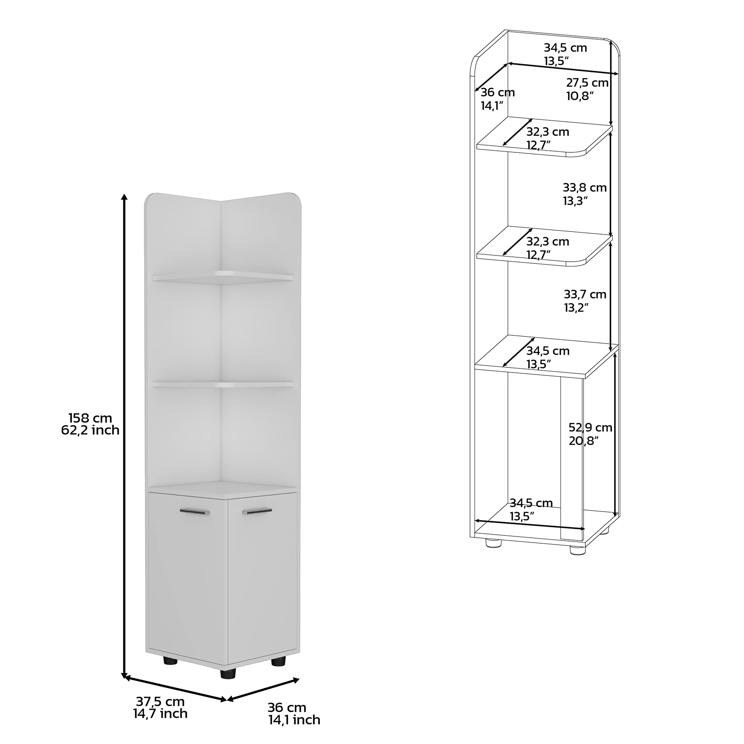Depot E-Shop Vestal Tall Corner Cabinet With 3-Tier Shelf And 2-Door, White