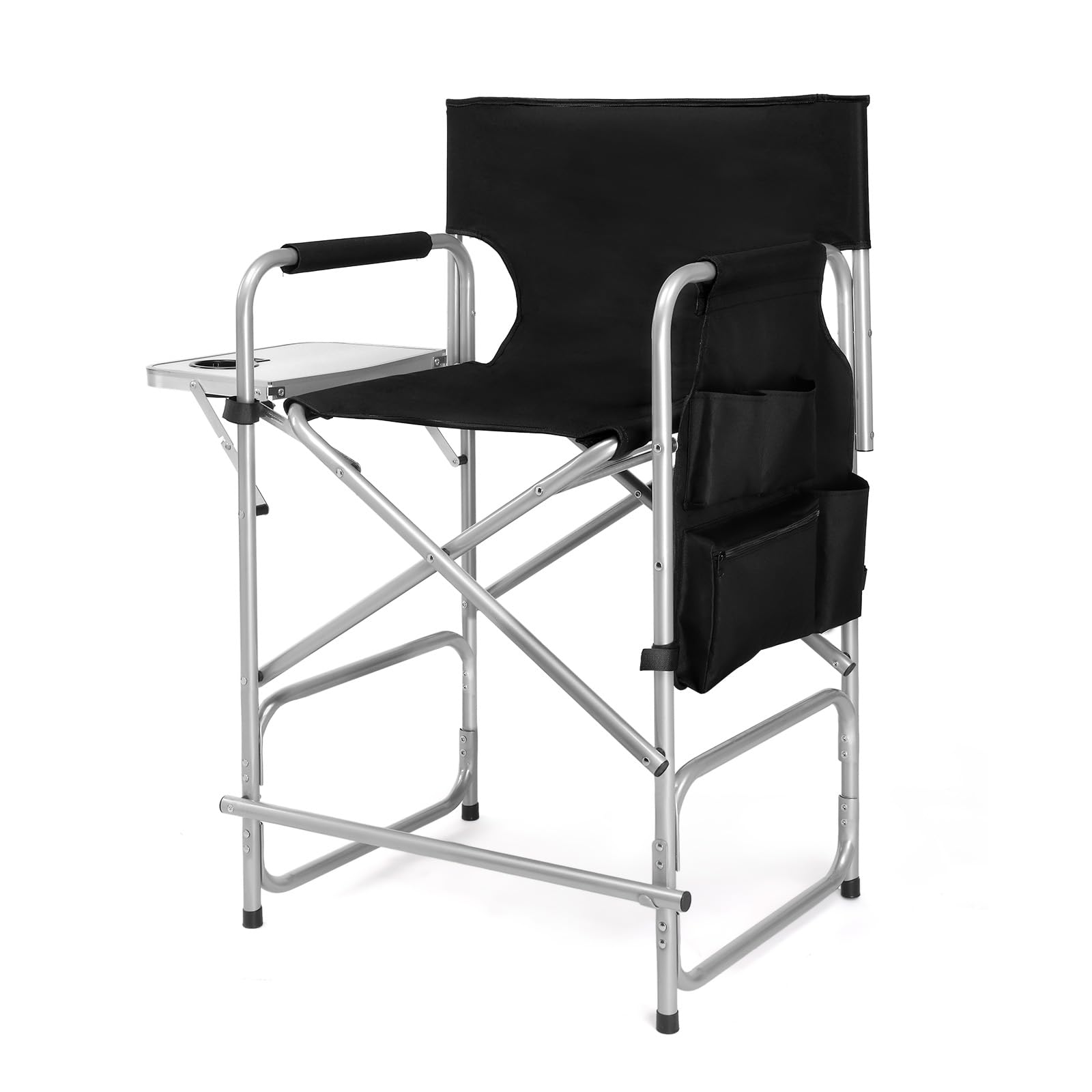 mefeir 26 Tall Folding Directors Chair with Side Table,Portable Makeup Artist Bar Height, Steel Frame 300 lbs Capacity, 19.2 D x
