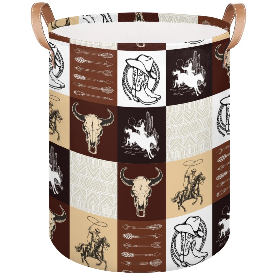 OMFUNS Western Vintage Cowboy Kids Laundry Basket, Cow Skull Nursery Laundry Hamper Foldable Storage Bin Toy Basket Dirty Clothe