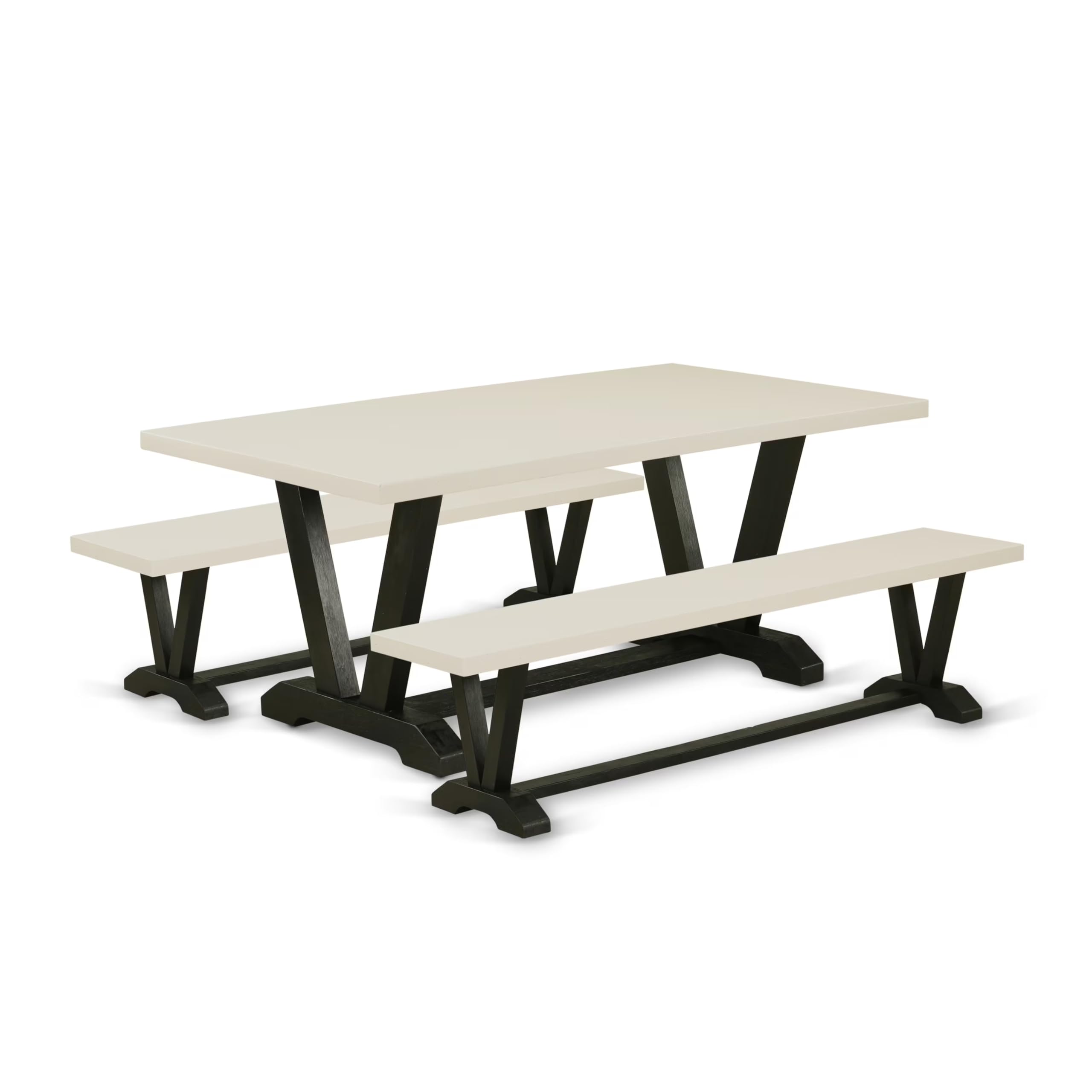 East West Furniture V2-627 3 Piece Modern Dining Table Set Contains a Rectangle Wooden Table with V-Legs and 2 Dining Room Bench, 40x72 Inch, Multi-Color