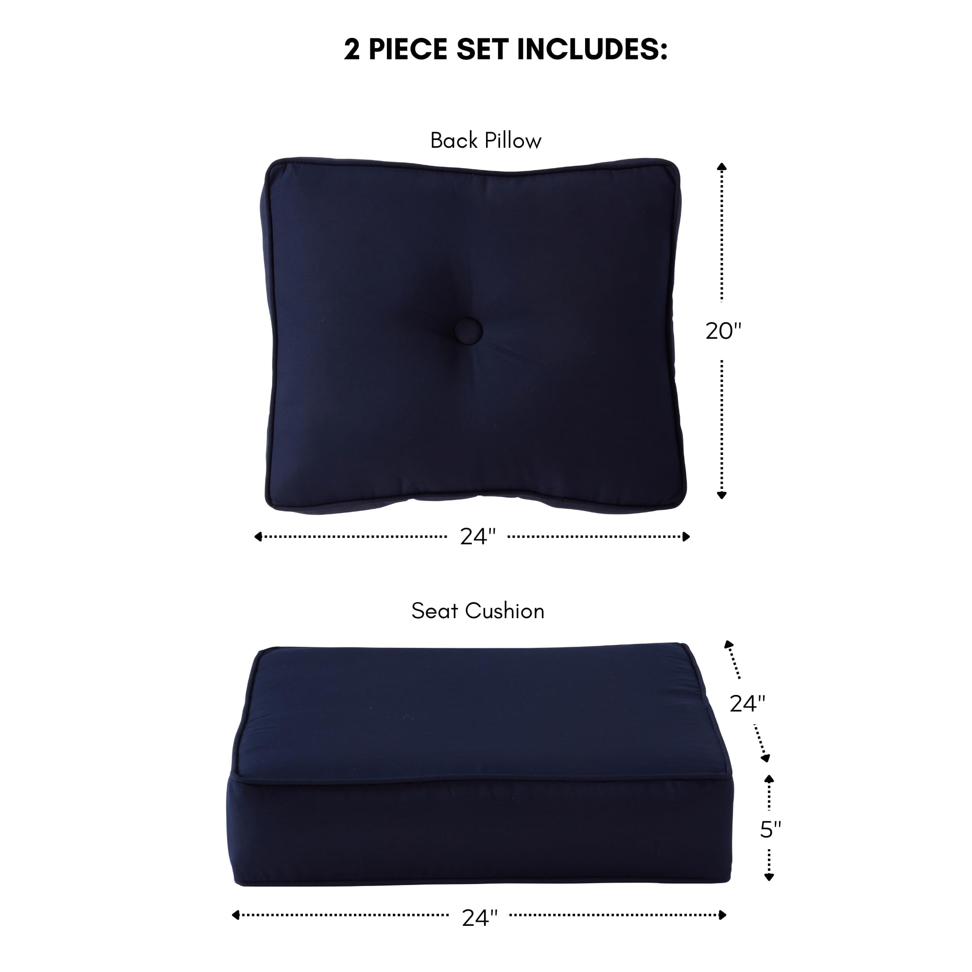 Greendale Home Fashions Outdoor Sunbrella Fabric Deep Seat Cushion, 2 Piece Set, Navy