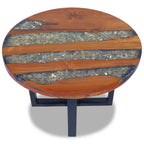 vidaXL Teak Resin Coffee Table - Solid Round Multicolor Tabletop with Clear Lacquer Finish - Urban Industrial Coffee/Low Table - Mango Wood Base