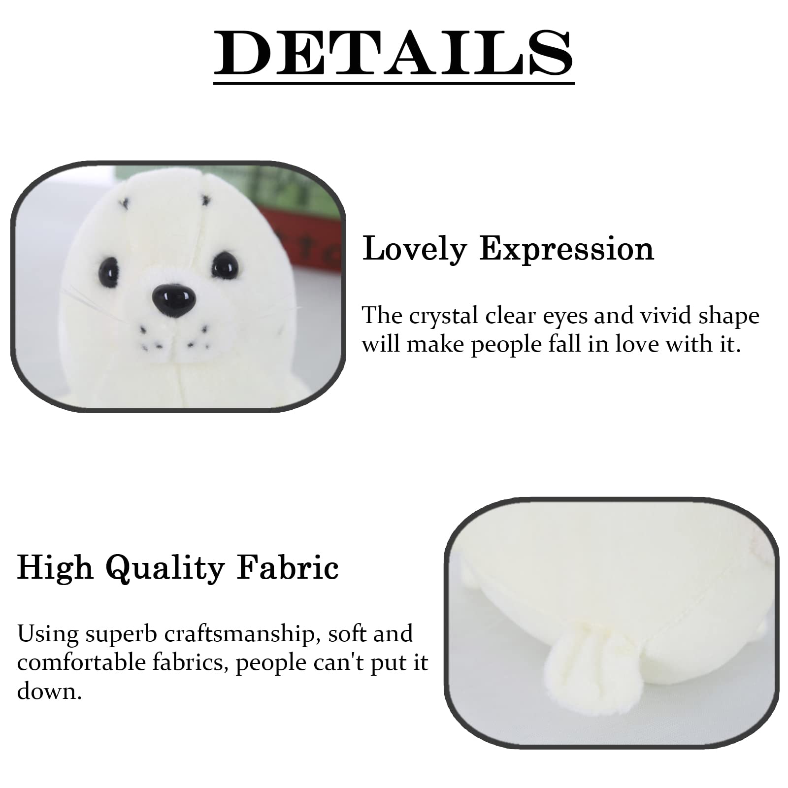 Seal Plush Stuffed Animal White Cute Toy Pillow Kawaii Doll For Kids, 11.8 Inch