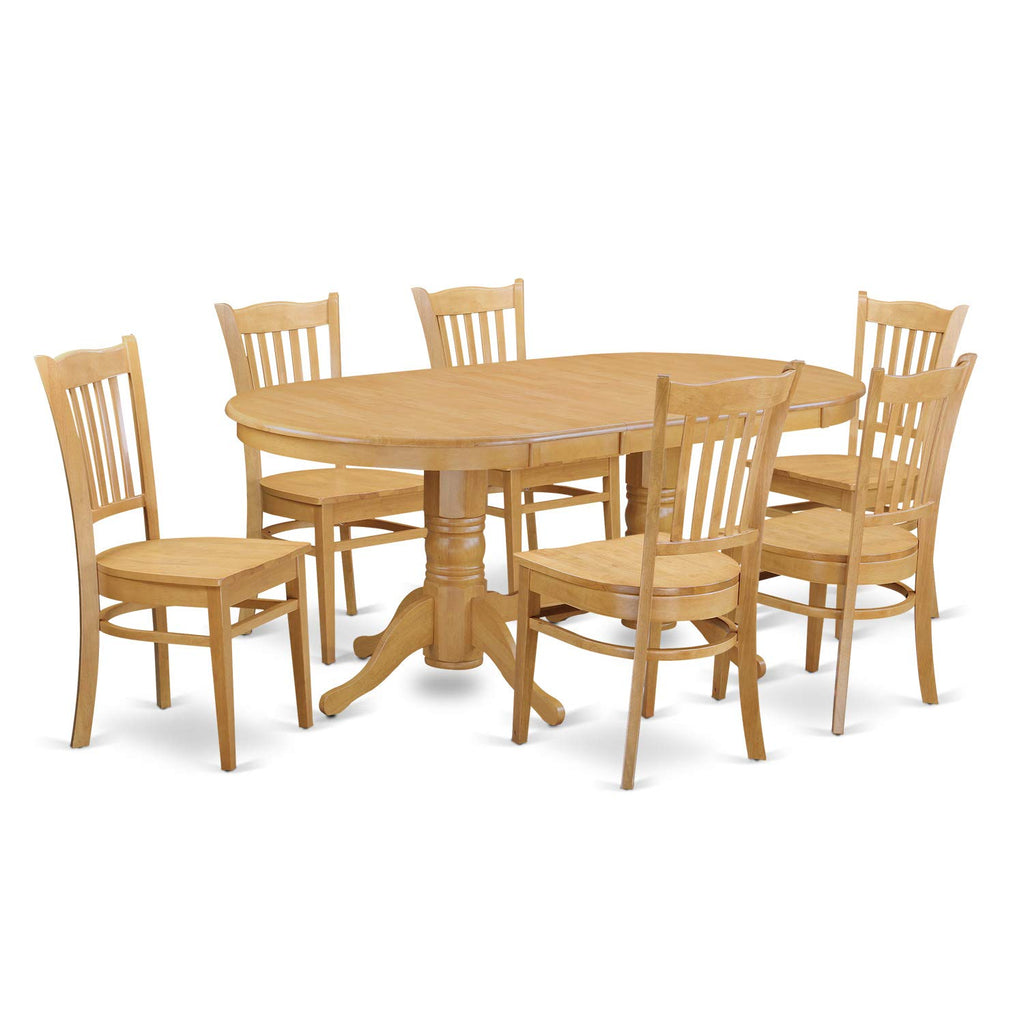 East West Furniture VAGR7-OAK-W 7 Piece Room Set Consist of an Oval Wooden Table with Butterfly Leaf and 6 Kitchen Dining Chairs, 40x76 Inch, Oak