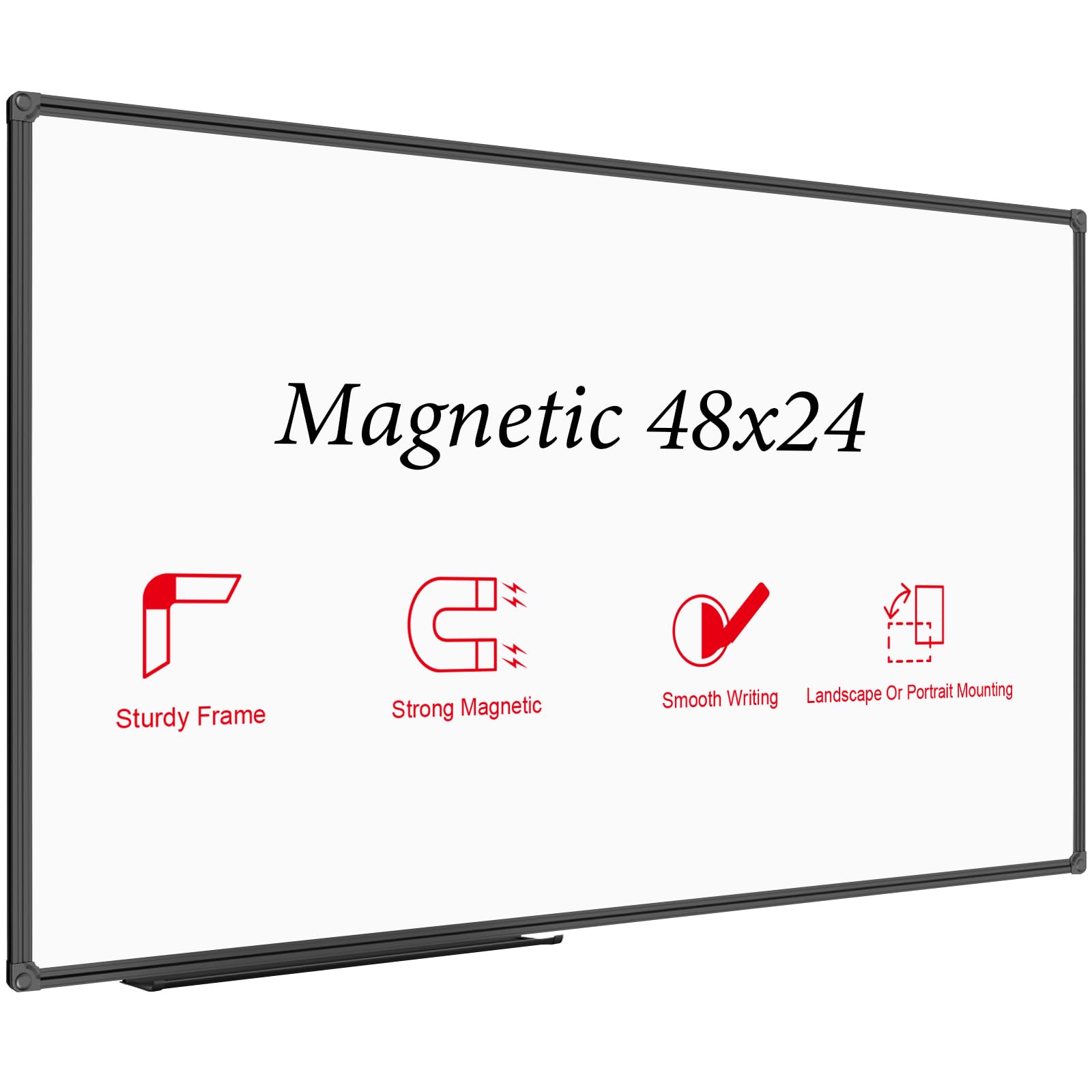 Jiloffice Magnetic Whiteboard/White Board, Dry Erase Board 48 X 24 Inch, Black Aluminum Frame Wall Mounted Board For Office Home