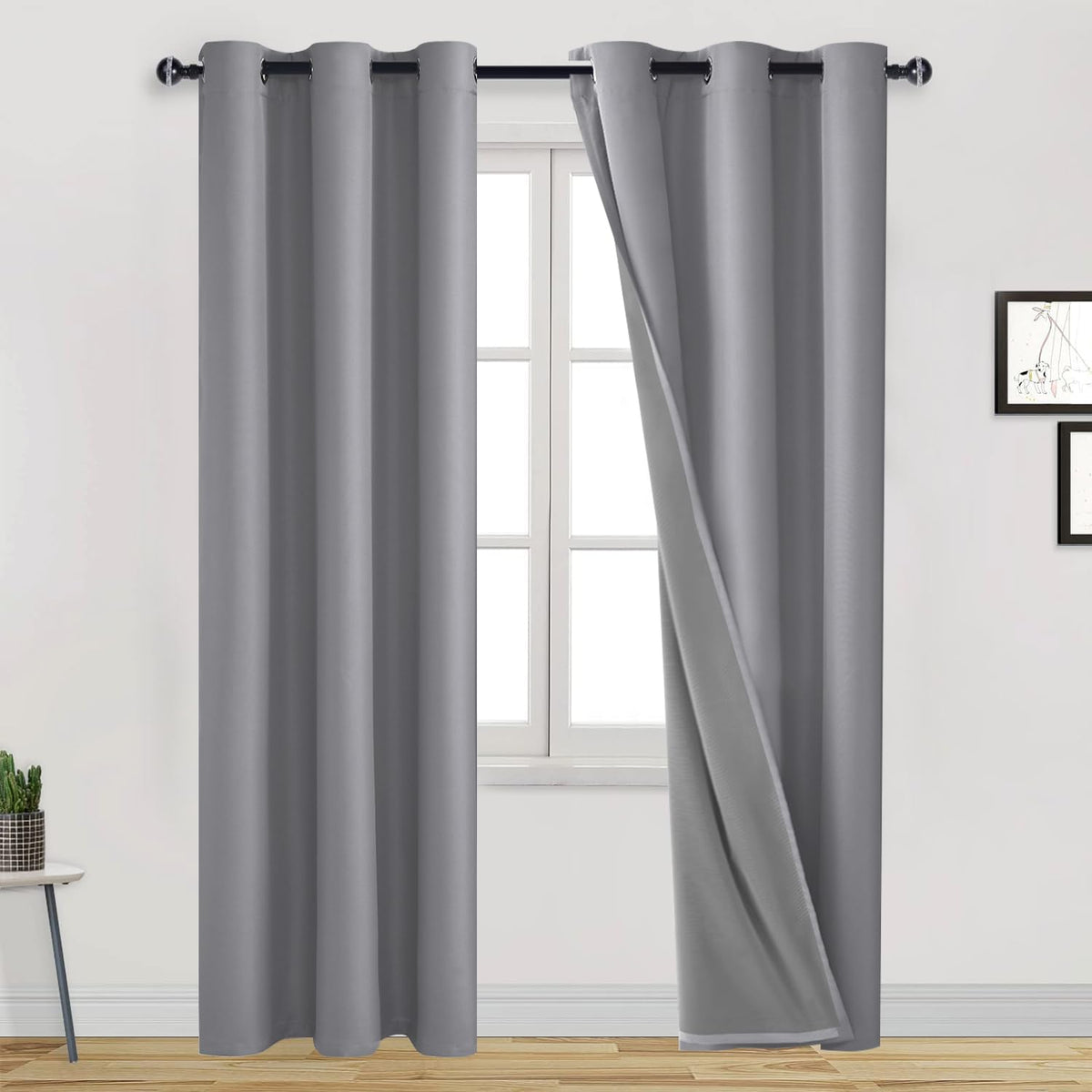 Dwcn 100% Blackout Curtains & Drapes 84 Inch Long 2 Panels For Bedroom Noise Reducing Curtain With Black Liner For Living Room/B