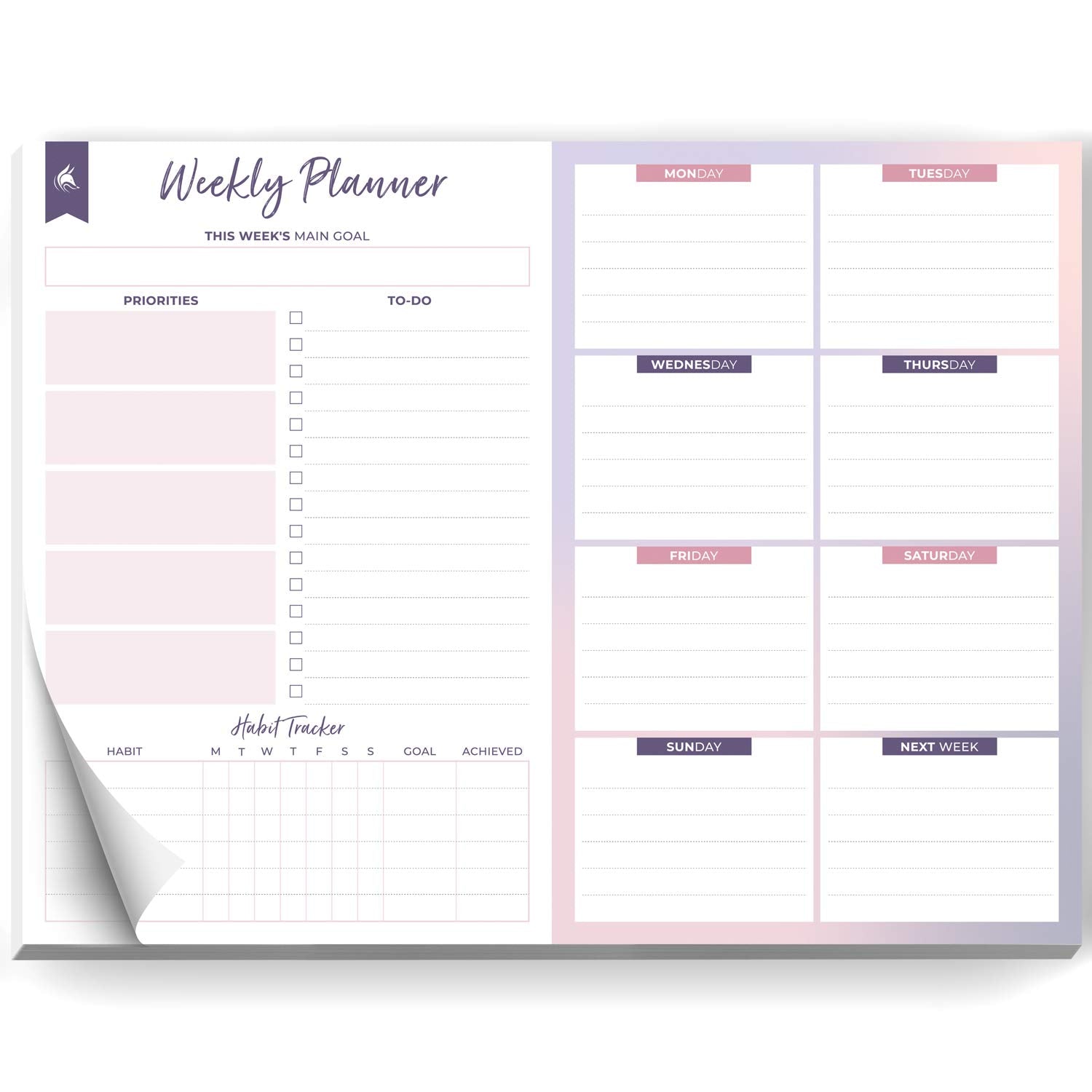 Clever Fox Weekly Desk Planner - Desktop Weekly To Do List Notepad & Planning Pad For Boosting Productivity, 50 Tear Off Weekly