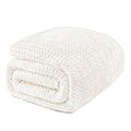 Exclusivo Mezcla Off White Fleece Twin Size Blanket For Bed, Super Soft Cozy Blankets With Decorative Wave Textured, Lightweight