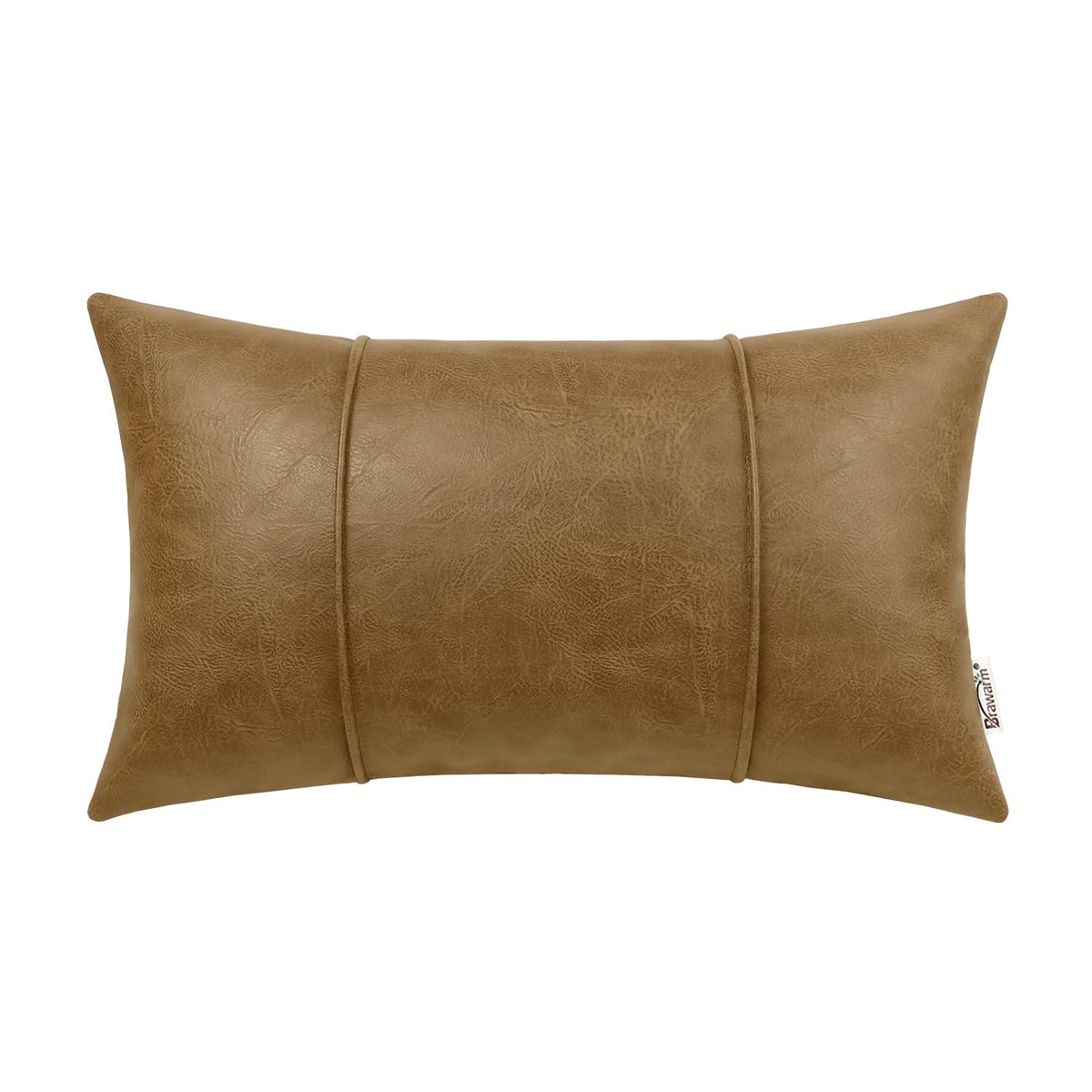 Brawarm Taupe Leather Throw Pillow Covers 12 X 20 Inches - Faux Leather Lumbar Pillow Cover With Piping, Hand Stitched Leather T