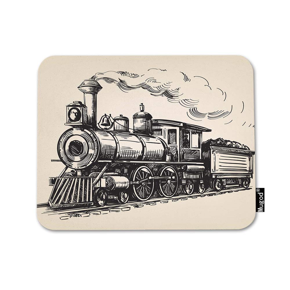 Mugod Train Mouse Pad Steam Locomotive Transport Railroad Railway Trip Vintage Grey Mouse Mat Non-Slip Rubber Base Mousepad For