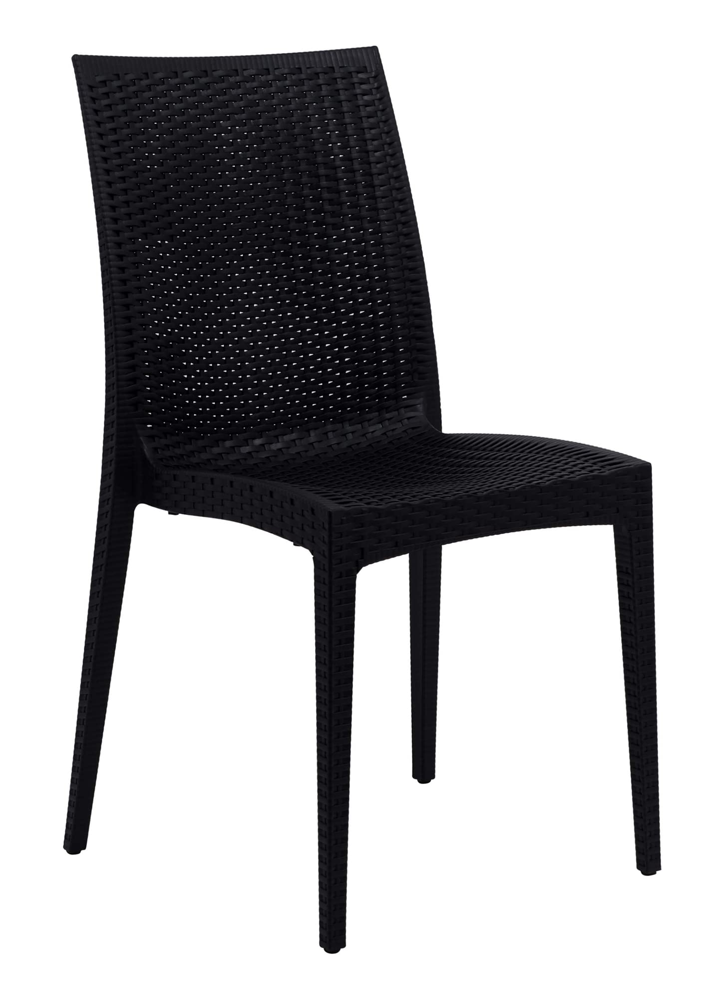LeisureMod Modern Indoor/Outdoor Home Decorative Furniture Weave Mace Dining Chair (Armless) - Black