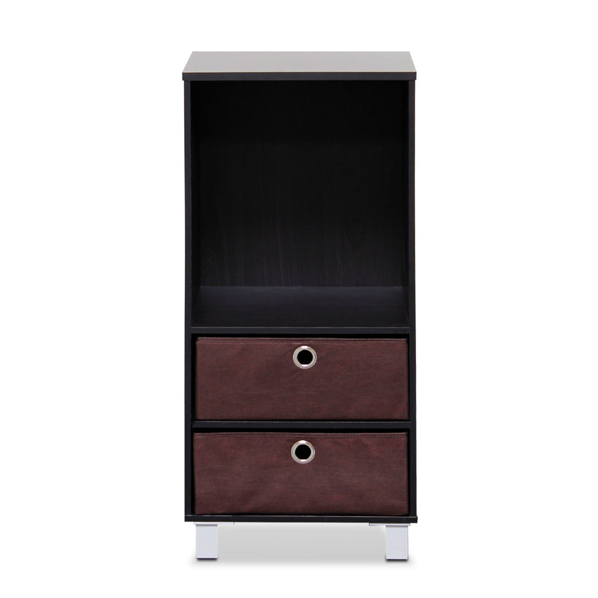 Furinno 3 Shelves Cabinet/Bedside Night Stand with 2 Bin Drawers, Espresso Finish