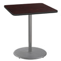 National Public Seating NPS 36" Square Cafe Table with Round Base, 42" Height, Particleboard Core/T-Mold, Mahogany Top, Grey Frame