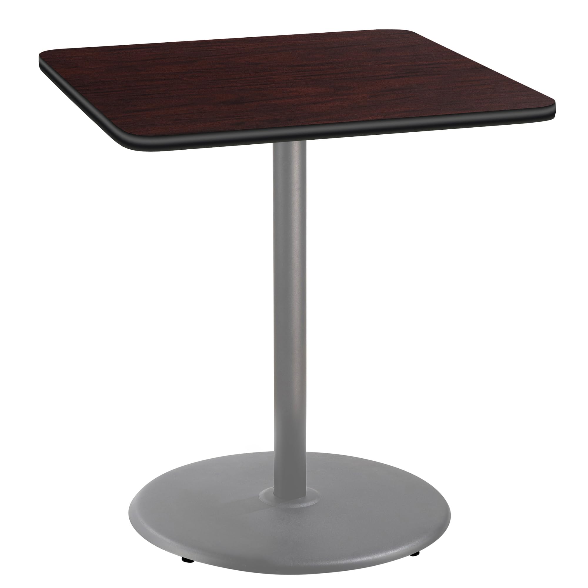 National Public Seating NPS 36" Square Cafe Table with Round Base, 42" Height, Particleboard Core/T-Mold, Mahogany Top, Grey Frame