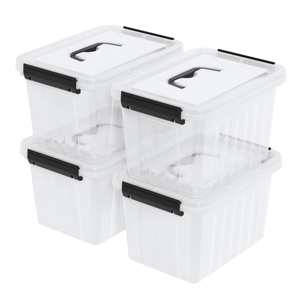 Drephia 4Pack Clear Plastic Storage Box with Lid, 5 L Stackable Storage Container with Handle, Small Latch Totes Bin