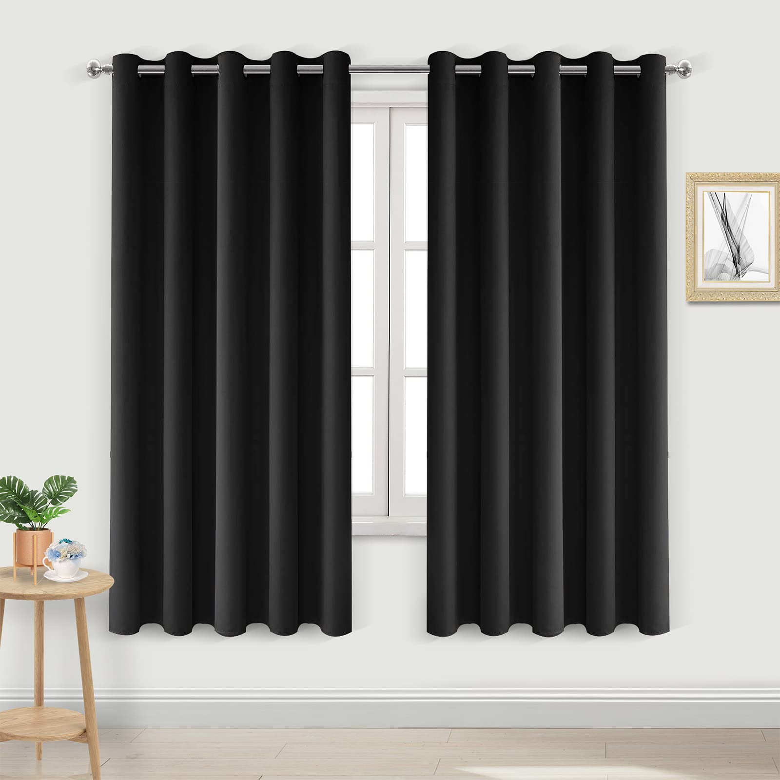 Dwcn Black Blackout Curtains Room Darkening Thermal Insulated Grommet Light Blocking Curtain For Bedroom Living Room 60 X 63 Inc