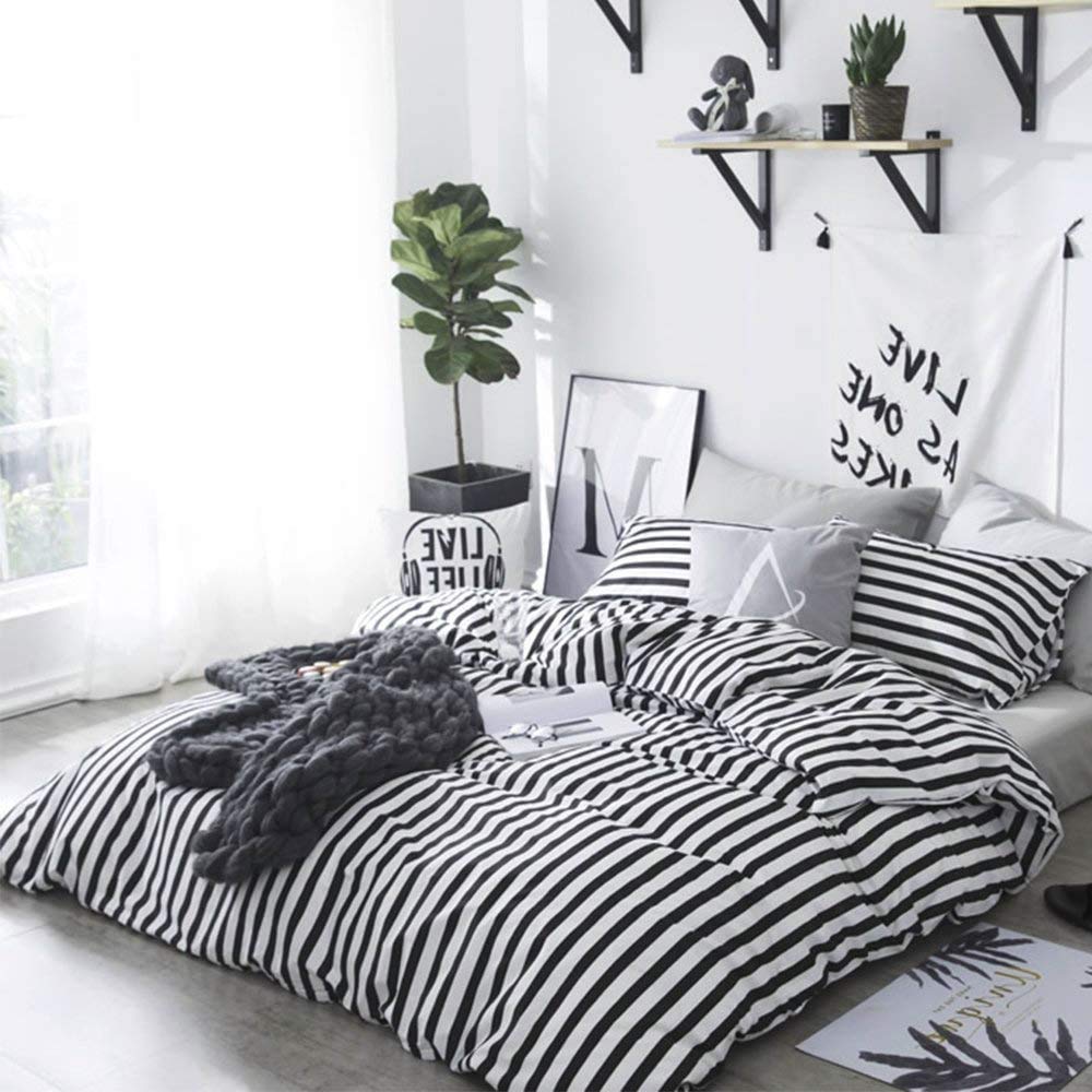 Luxlovery Black And White Comforter Set Queen Men Women Striped Bedding Comforter Set Full Farmhouse Ticking Stripes Bedding Bla