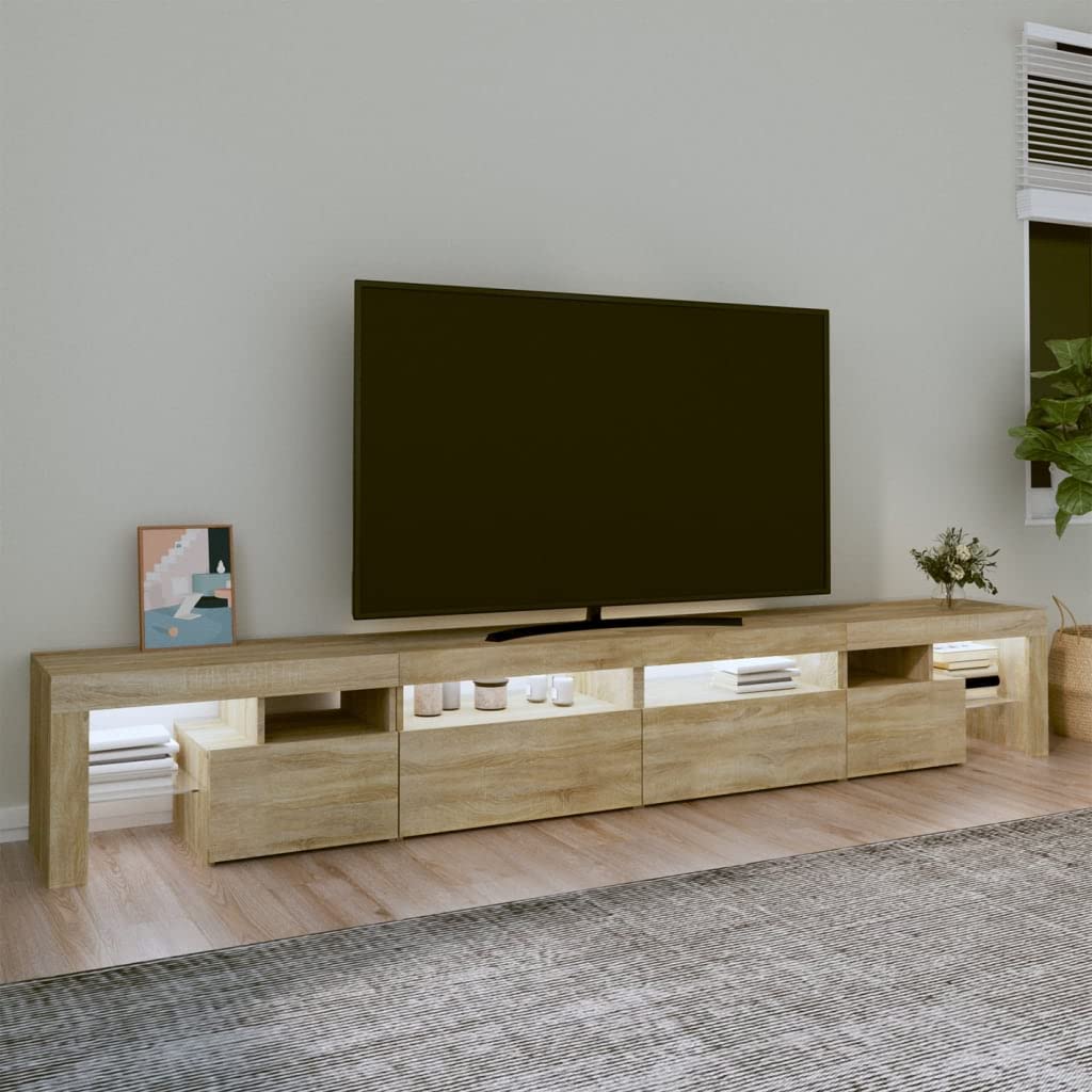 vidaXL TV Stand with LED Lights Home Bedroom Living Room Entertainment Center HiFi Side Cabinet TV Console Stand Media Unit Furniture Sonoma Oak