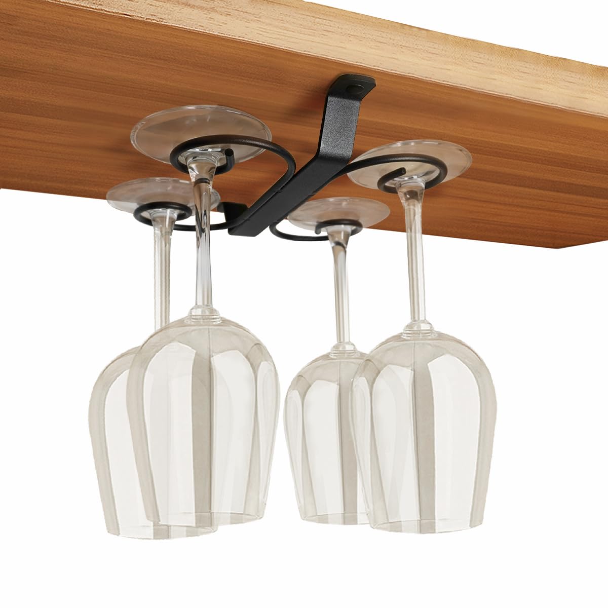 GeLive 9-inch Under Cabinet Wine Glass Holder Stemware Rack Glass Storage Hanger With 4 Hooks Organizer for Kitchen Bar RV (Blac