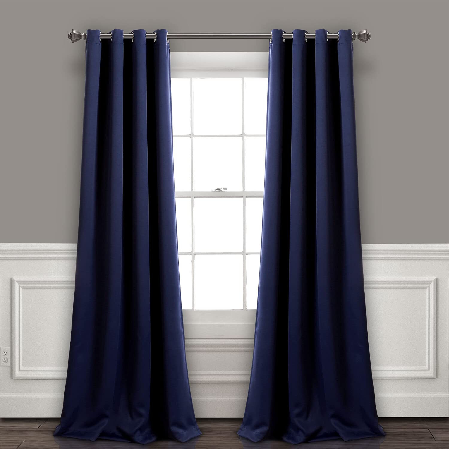 Lush Decor Insulated Grommet Blackout Window Curtain Panels, Pair, 52' W X 120' L, Navy - Classic Modern Design - 120 Inch Cur