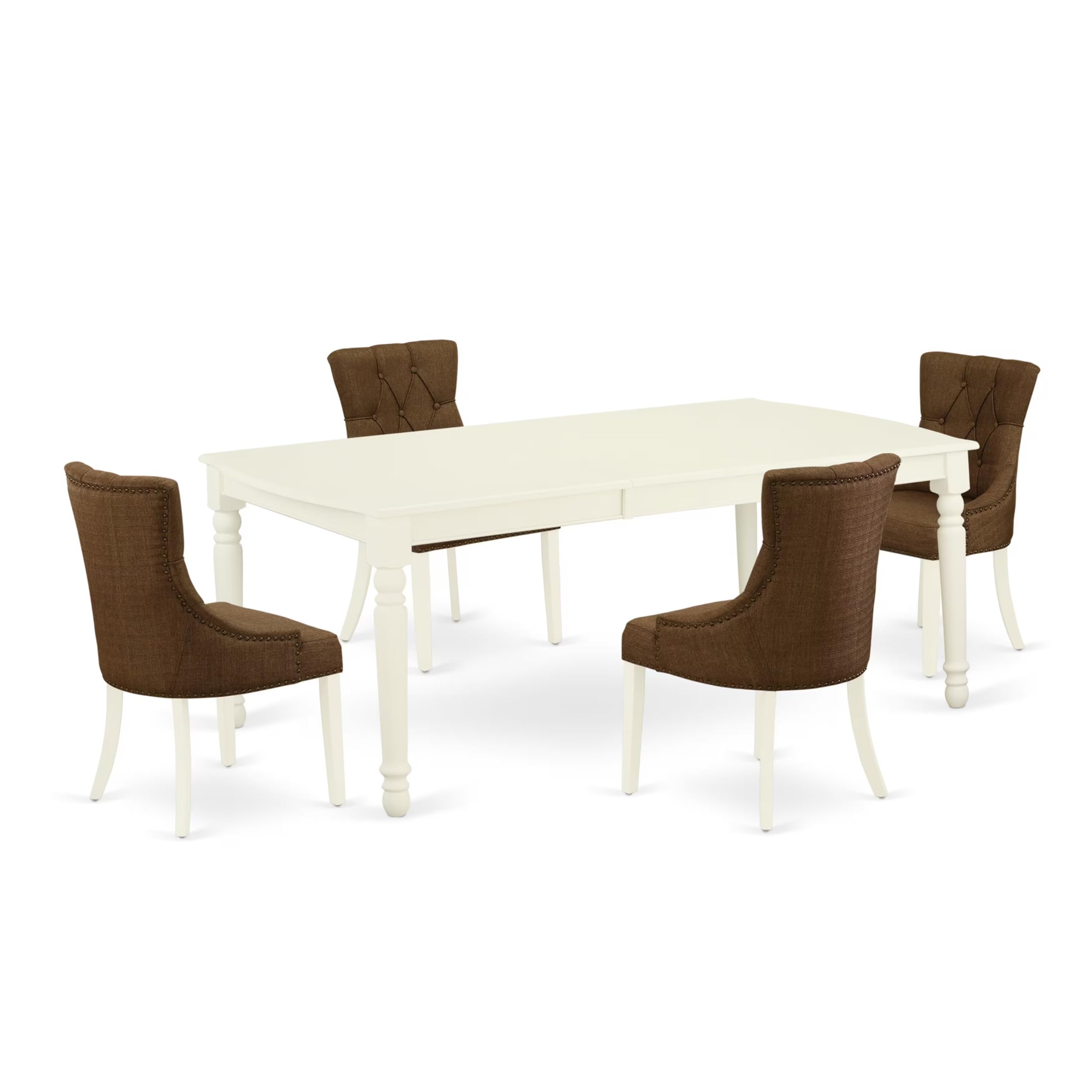East West Furniture Dofr5-Lwh-18 5 Piece Dinette Set Includes A Rectangle Dining Table With Butterfly Leaf And 4 Brown Linen Linen Fabric Parson Dining Chairs, 42X78 Inch, Linen White