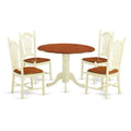 East West Furniture DLDO5-BMK-W Dublin 5 Piece Kitchen Set for 4 Includes a Round Room Table with Dropleaf and 4 Dining Chairs, 42x42 Inch, Buttermilk & Cherry