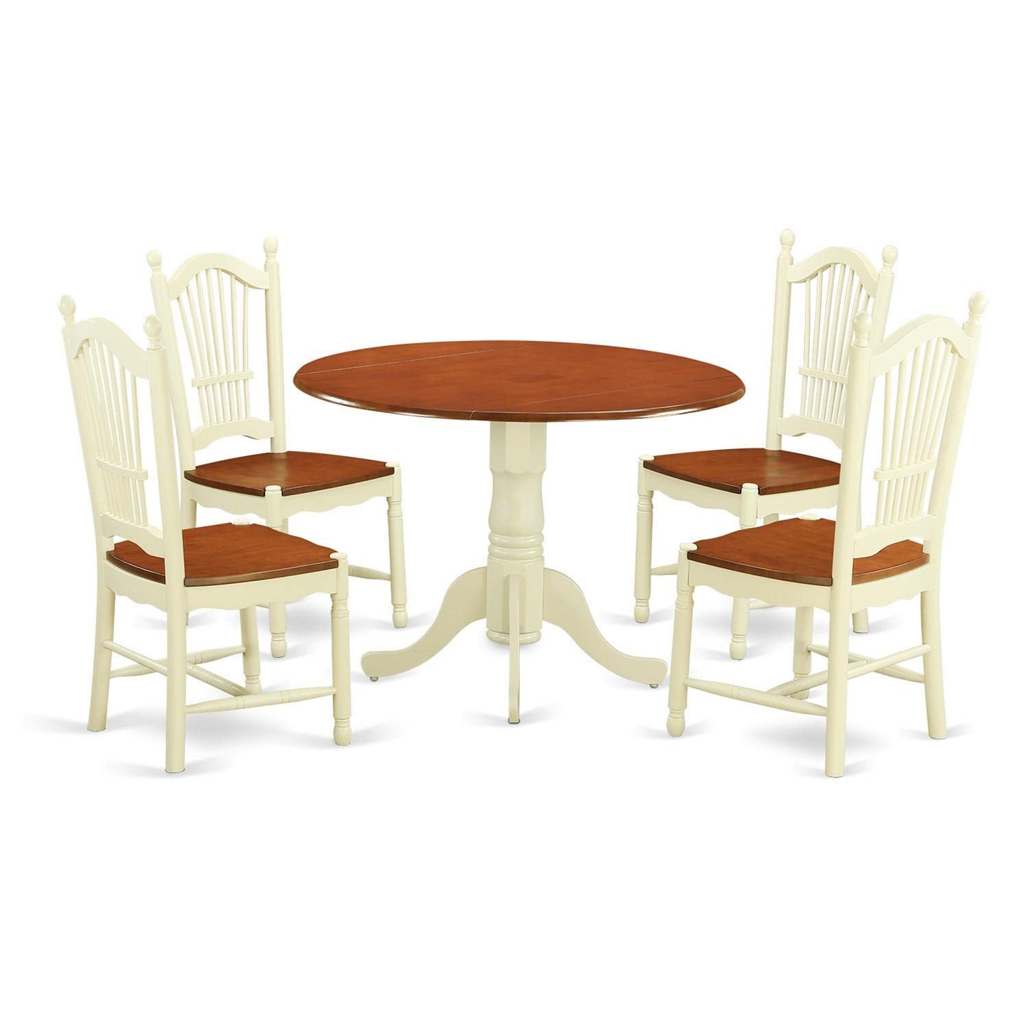 East West Furniture DLDO5-BMK-W Dublin 5 Piece Kitchen Set for 4 Includes a Round Room Table with Dropleaf and 4 Dining Chairs, 42x42 Inch, Buttermilk & Cherry