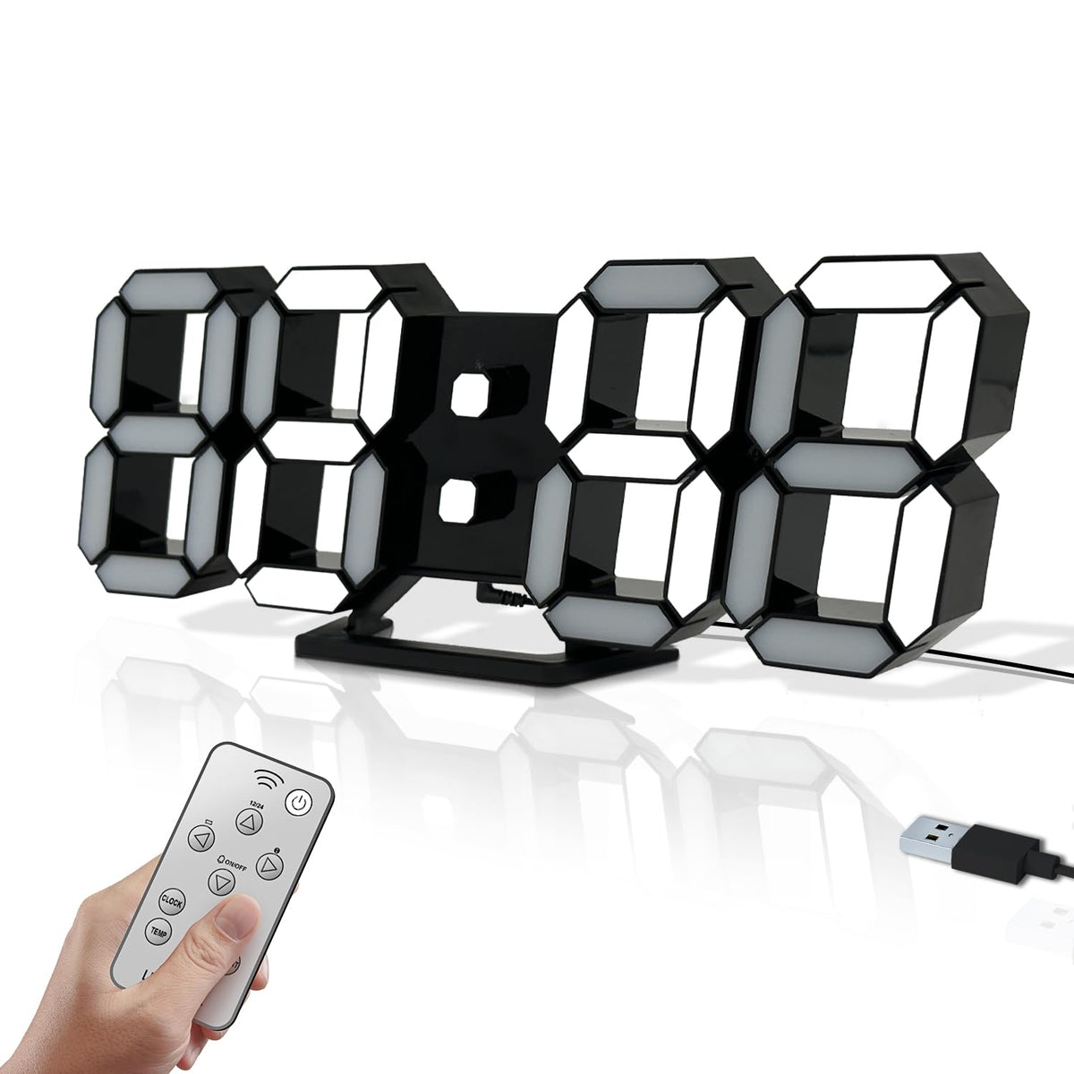 COVERY LED Digital Wall Clock, 3D Desk Clocks for Bedrooms, Office, Classroom, Big Numbers, Remote, Alarm, Cool White Light and 