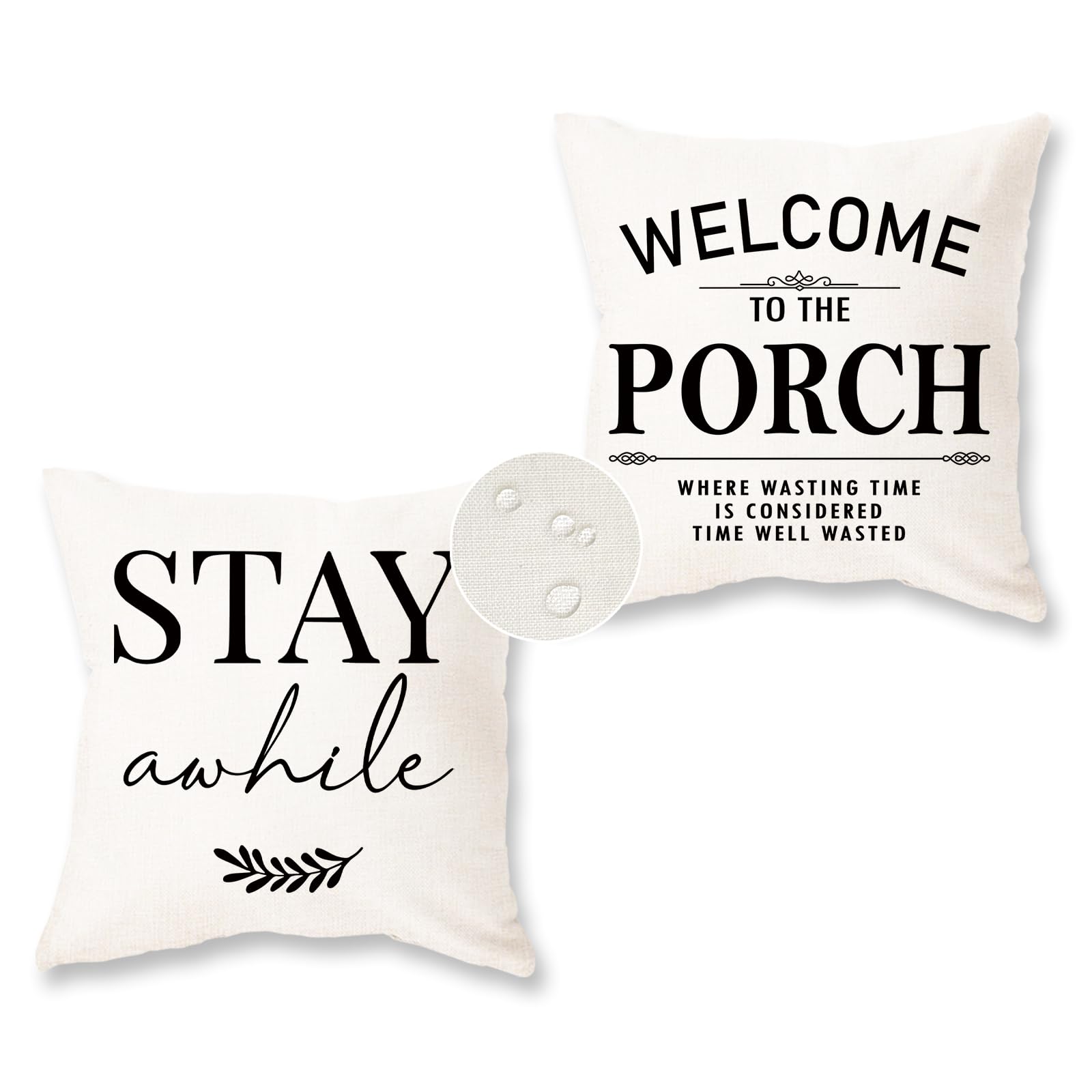 Homfreest Welcome To Our Porch Stay Awhile Waterproof Outdoor Pillow Covers 18X18 Set Of 2 Farmhouse Patio Furniture Decorations