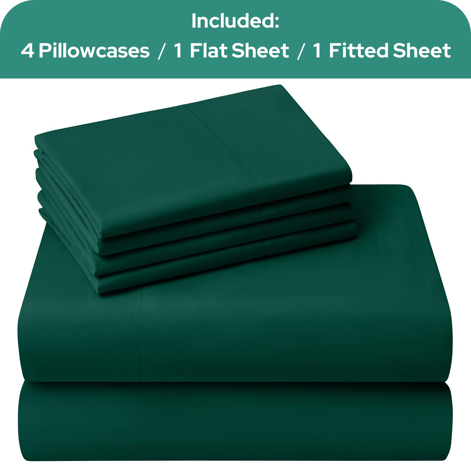 Homeideas Queen Size Bed Sheets - 6 Piece Set (Dark Green) - Extra Soft Brushed Microfiber 1800 Bedding Sheets, Deep Pocket, Wrinkle & Fade Free