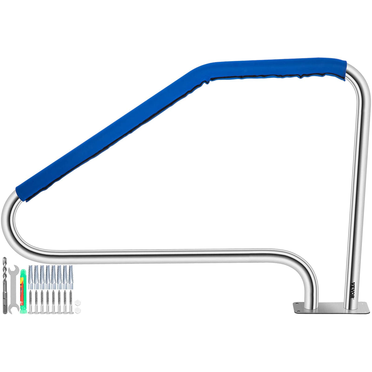 Vevor Pool Handrail, 49.4' X 34' Swimming Pool Stair Rail, 304 Stainless Steel Stair Pool Hand Rail Rated 375Lbs Load Capacity