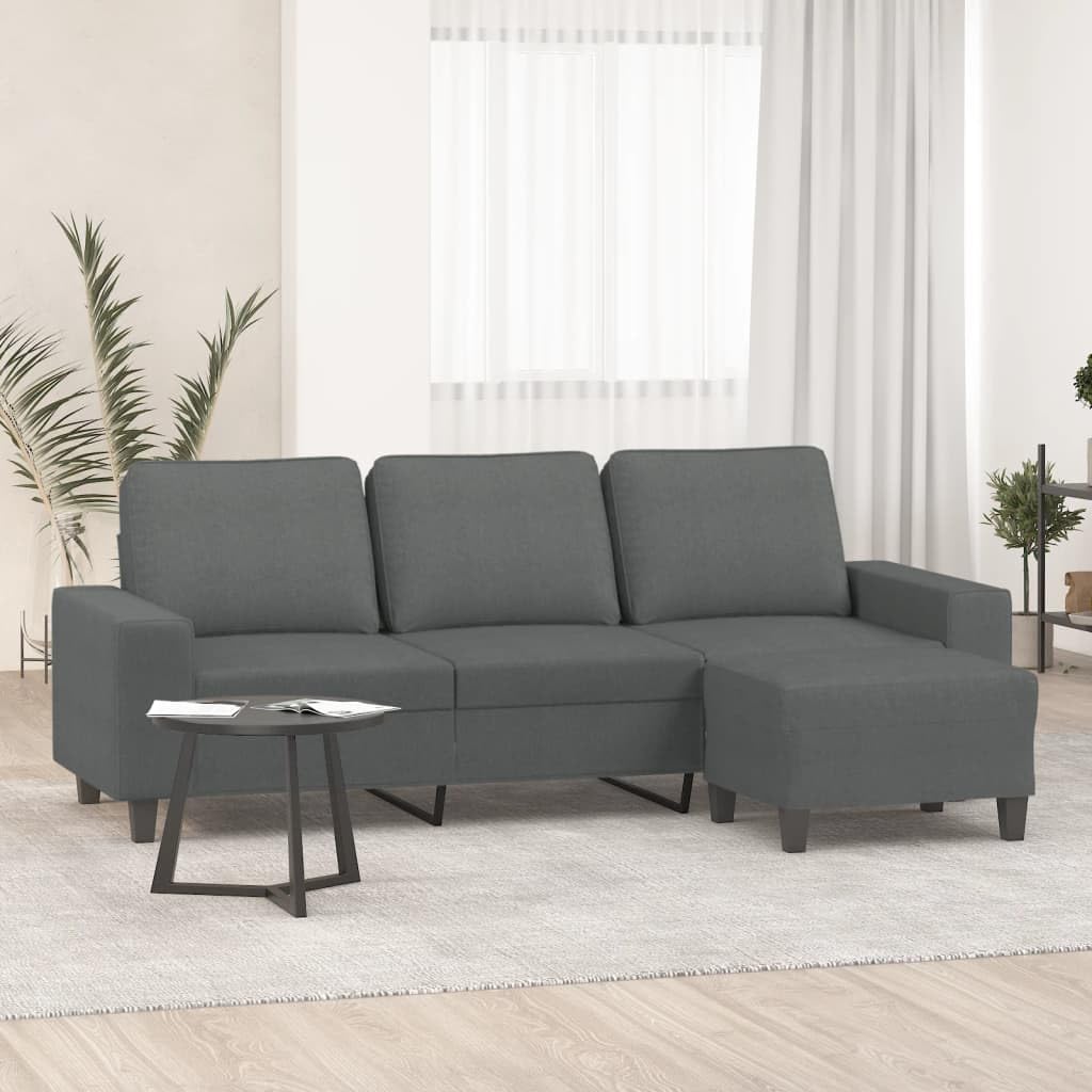 vidaXL Modern 3-Seater Sofa with Footstool in Dark Gray - Comfortable Living Room Furniture with Metal Frame and Fabric Upholstery