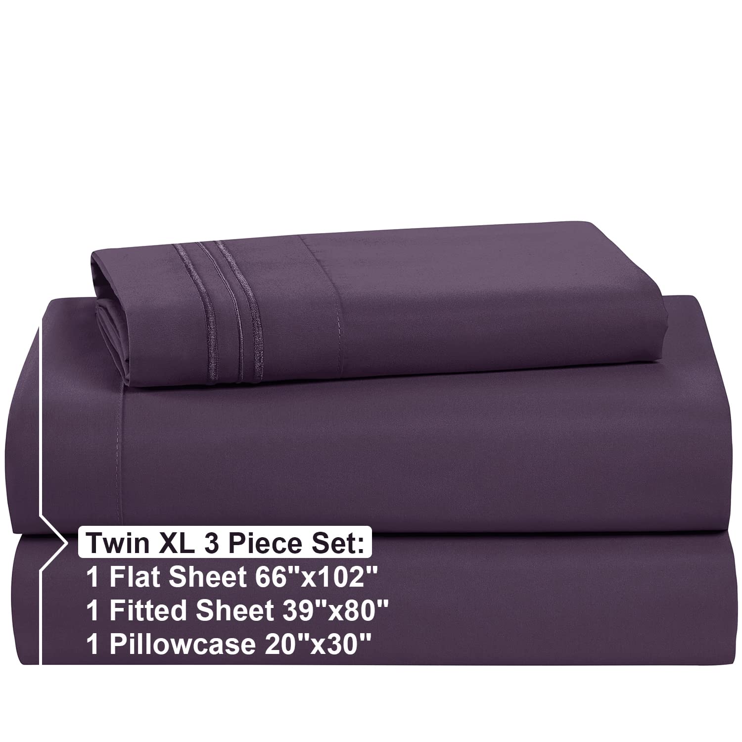 Nestl Twin Xl Sheets Set - 3 Piece Twin Xl Bed Sheets, Deep Pocket, Hotel Luxury, Extra Soft, Breathable And Cooling, Purple Twin Xl Sheet Set