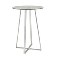 Benjara Round Glass Top Metal Frame Bar Table With Angled Legs, Silver