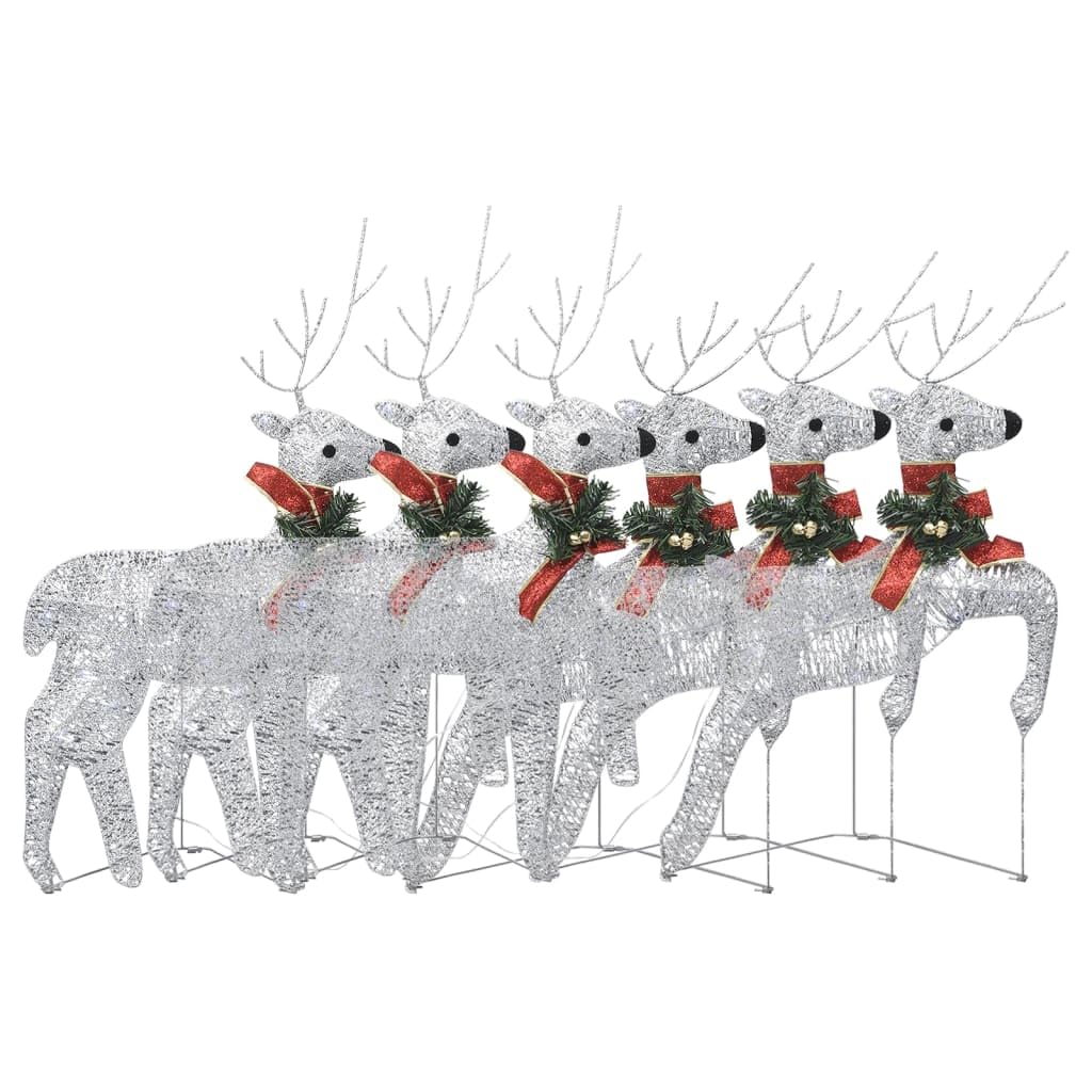vidaXL Christmas Reindeers 6 Pcs, Christmas Lighting Display with 120 LEDs, Xmas Decoration for Indoor Outdoor, Holiday Ornament, Modern, Silver