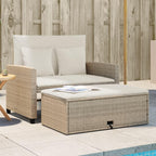 vidaXL 2-Seater Patio Sofa Bench - PE Rattan, Beige, Sofa Bed with Footstool Storage, Cushions with Removable Covers