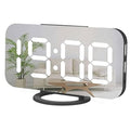 Miowachi Digital Alarm Clock,Large Mirrored LED Clock,Snooze,Dim Night Light 2 USB Charger Ports Desk Alarm Clocks for Bedroom D