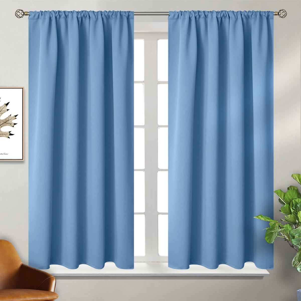 Bgment Rod Pocket Blackout Curtains For Bedroom - Thermal Insulated Room Darkening Curtain For Living Room, Denim Blue, 42 X 54