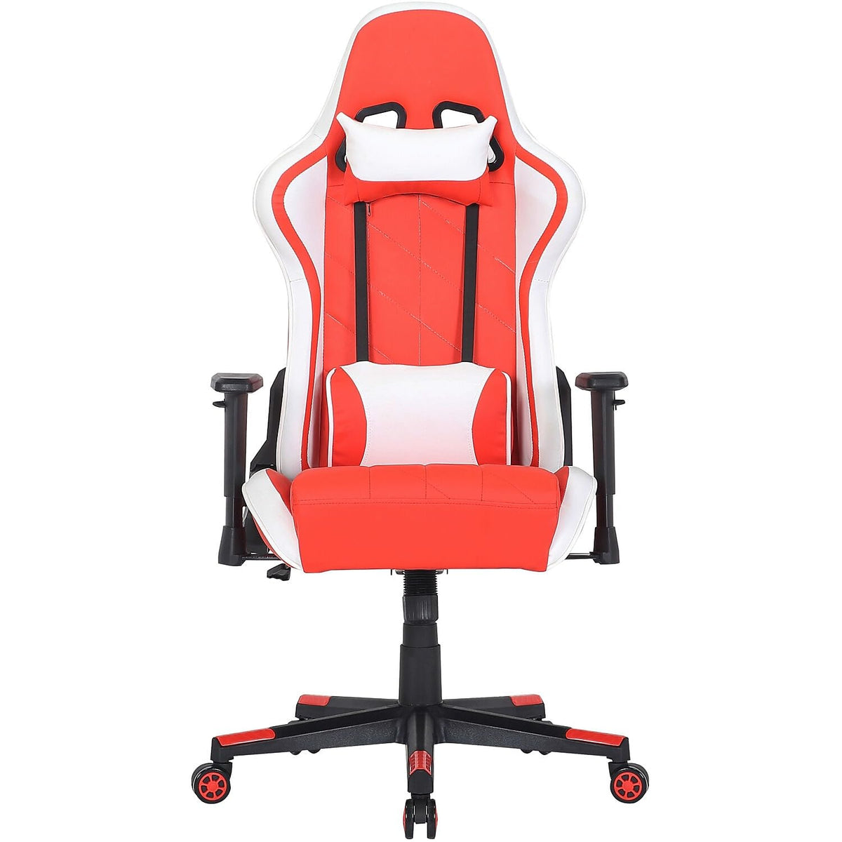 Commando Ergonomic Gaming Chair in Red, White, and Black with Adjustable Gas Lift Seating, Lumbar and Neck Support