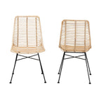 Baxton Studio Manhattan Modern Bohemian Natural Brown Rattan and Black Metal 2-Piece Dining Chair Set