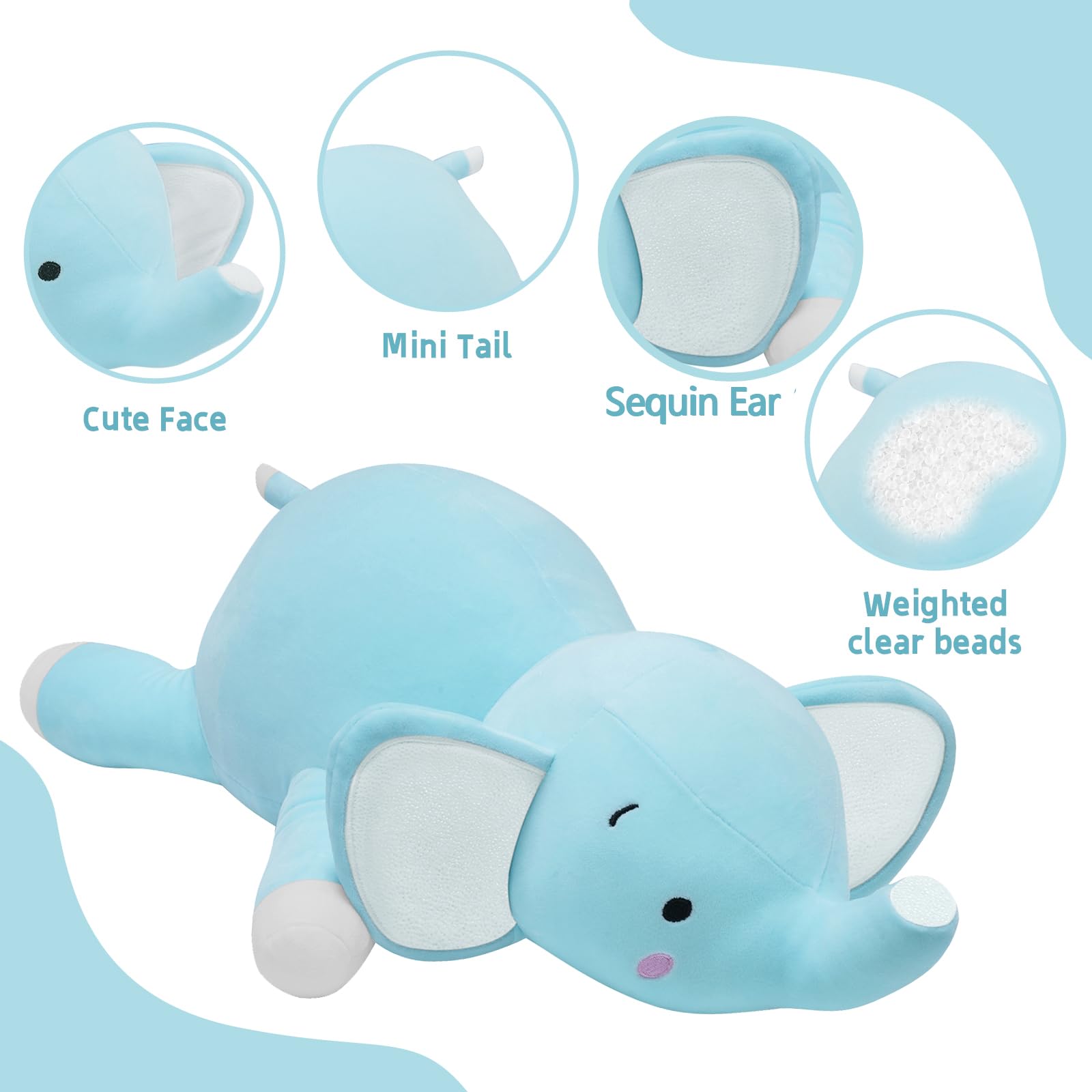 Csvbtrf 4.2 Lbs 23' Elephant Weighted Stuffed Animals, Elephant Plush Hugging Pillow For Gift, Grey Elephant Stuffed Animals (G