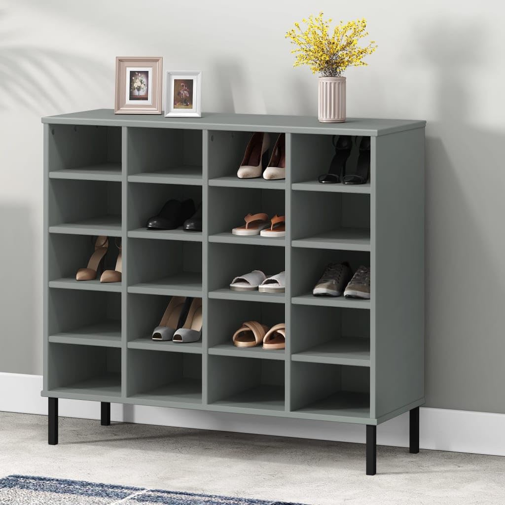 Inlife Shoe Rack With Metal Legs Gray 37.4&quot;X13.8&quot;X34.3&quot; Solid Wood Oslo