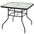 Kotek 32'' Patio Table With Umbrella Hole, Outdoor Bistro Table W/Tempered Glass Top & Sturdy Metal Frame, Square Patio Dining Table Coffee Table For Garden, Balcony, Poolside