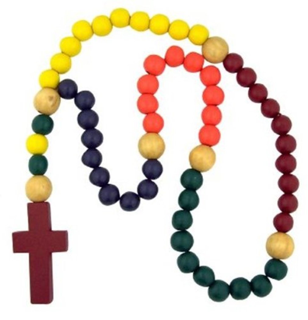 Large Multi Color Wood Prayer Bead 21 Kiddie Rosary Religious Nursery Wall Decor