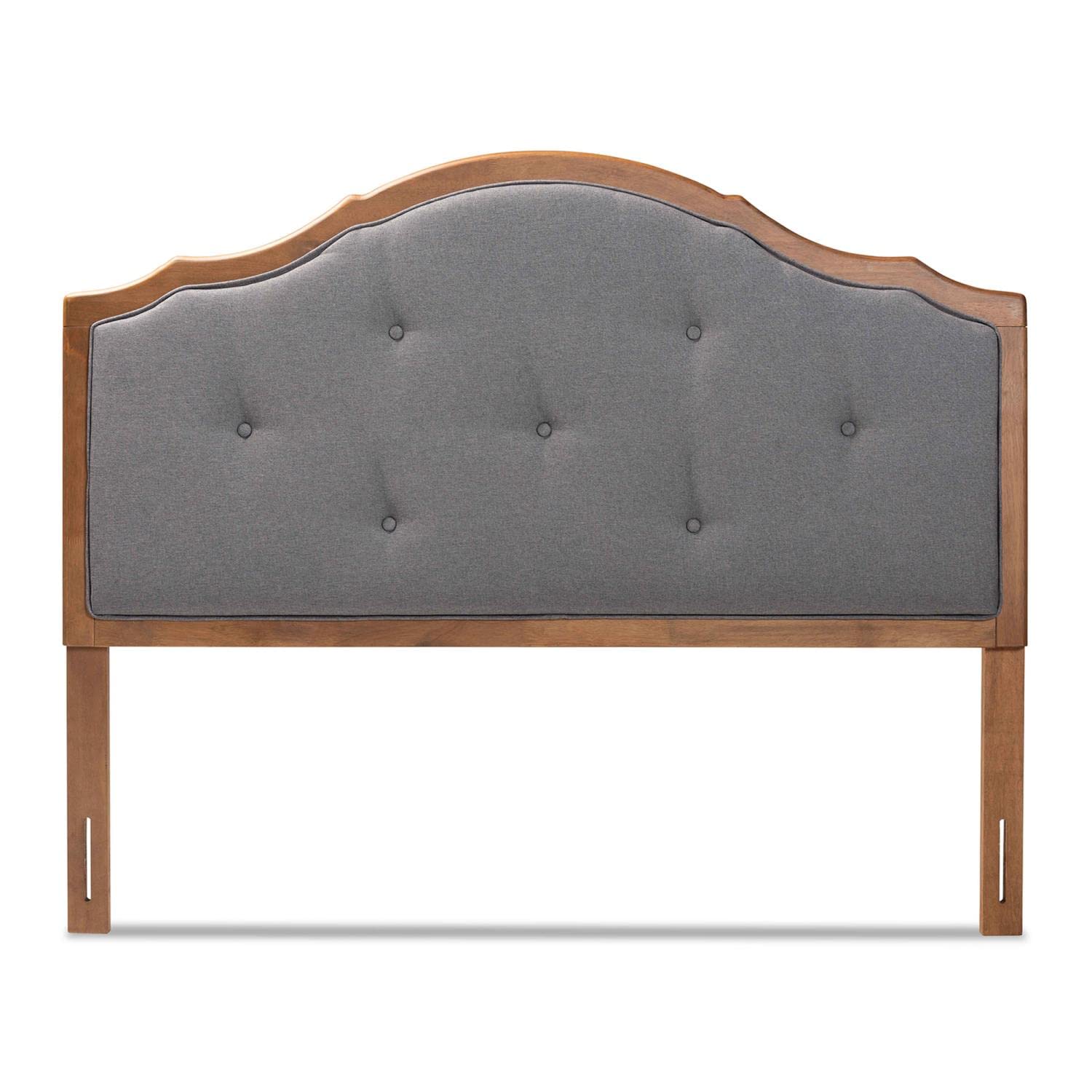 Baxton Studio Gala Vintage Classic Traditional Dark Grey Fabric Upholstered and Walnut Brown Finished Wood Queen Size Arched Headboard