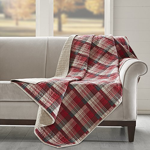 Woolrich Tasha Luxury Quilted Throw Red 50X70 Plaid Premium Soft Cozy 100% Cotton For Bed, Couch Or Sofa