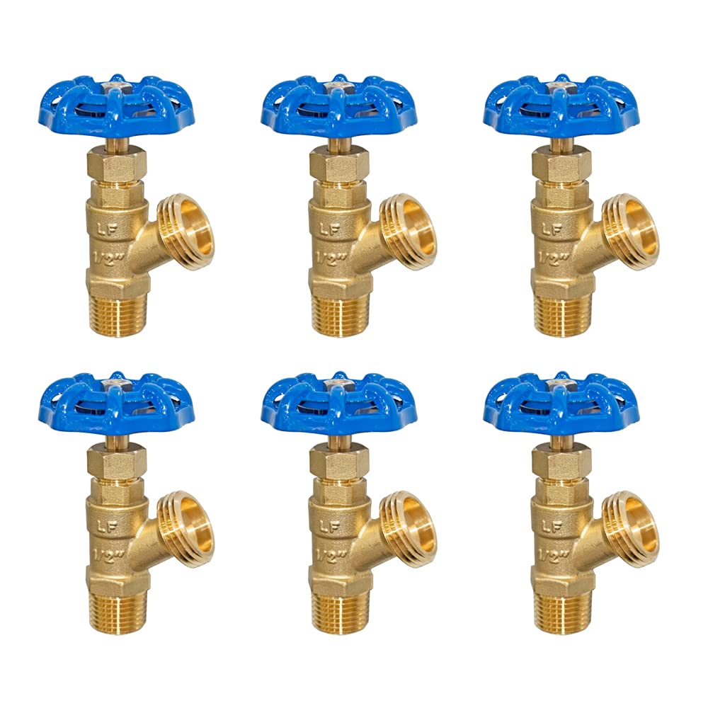 Hqmpc Hqmpc Boiler Drain Valve Hose Stop Valve Brass Backyard Valve No Pb Garden Angle Valve 1/2' Mnpt 3/4' In Outlet 6 Pcs