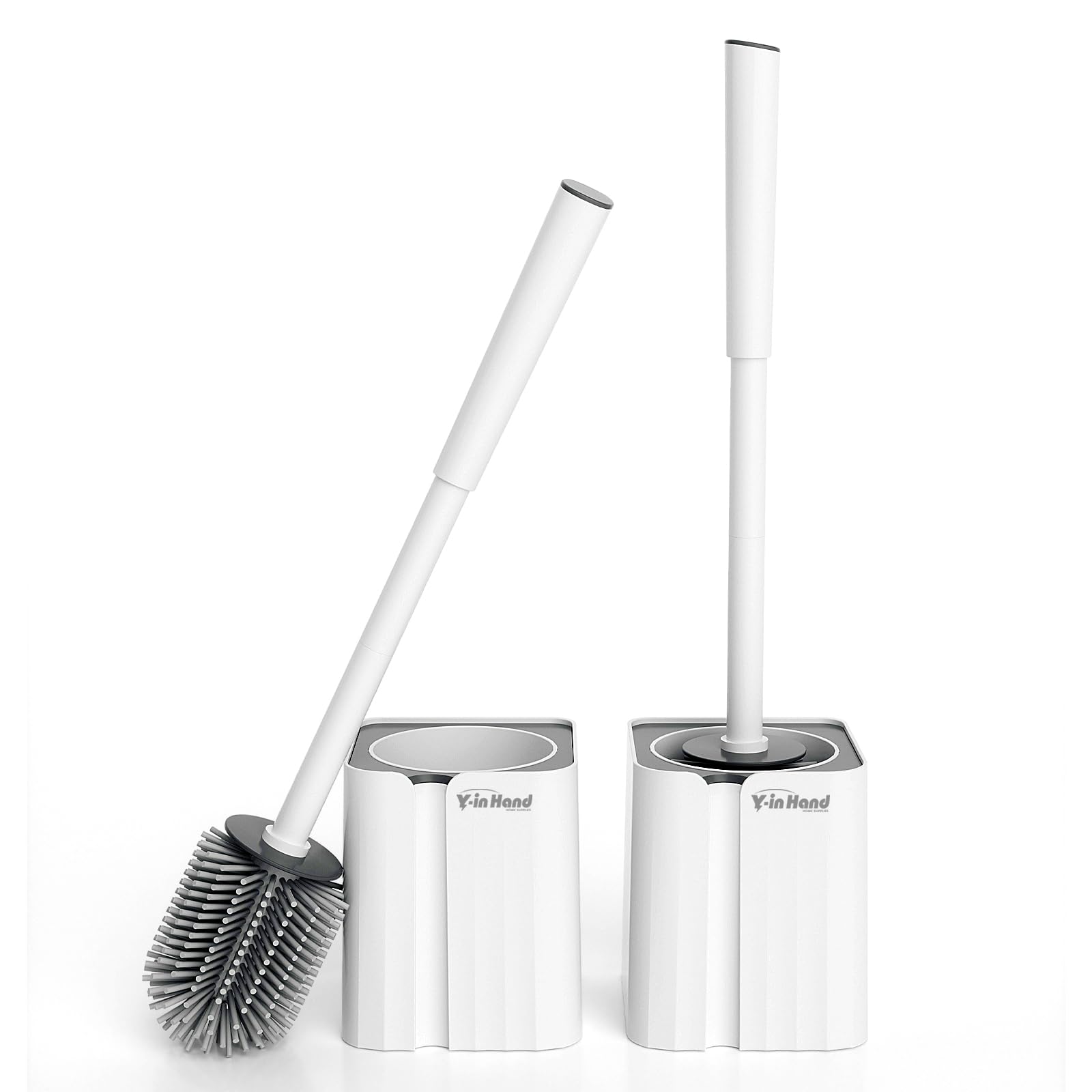 Y-in Hand 2 Pack Silicone Toilet Brush, Soft Toilet Bowl Cleaner Brush Set for Deep Cleaning. Bathroom Accessories with Long Han