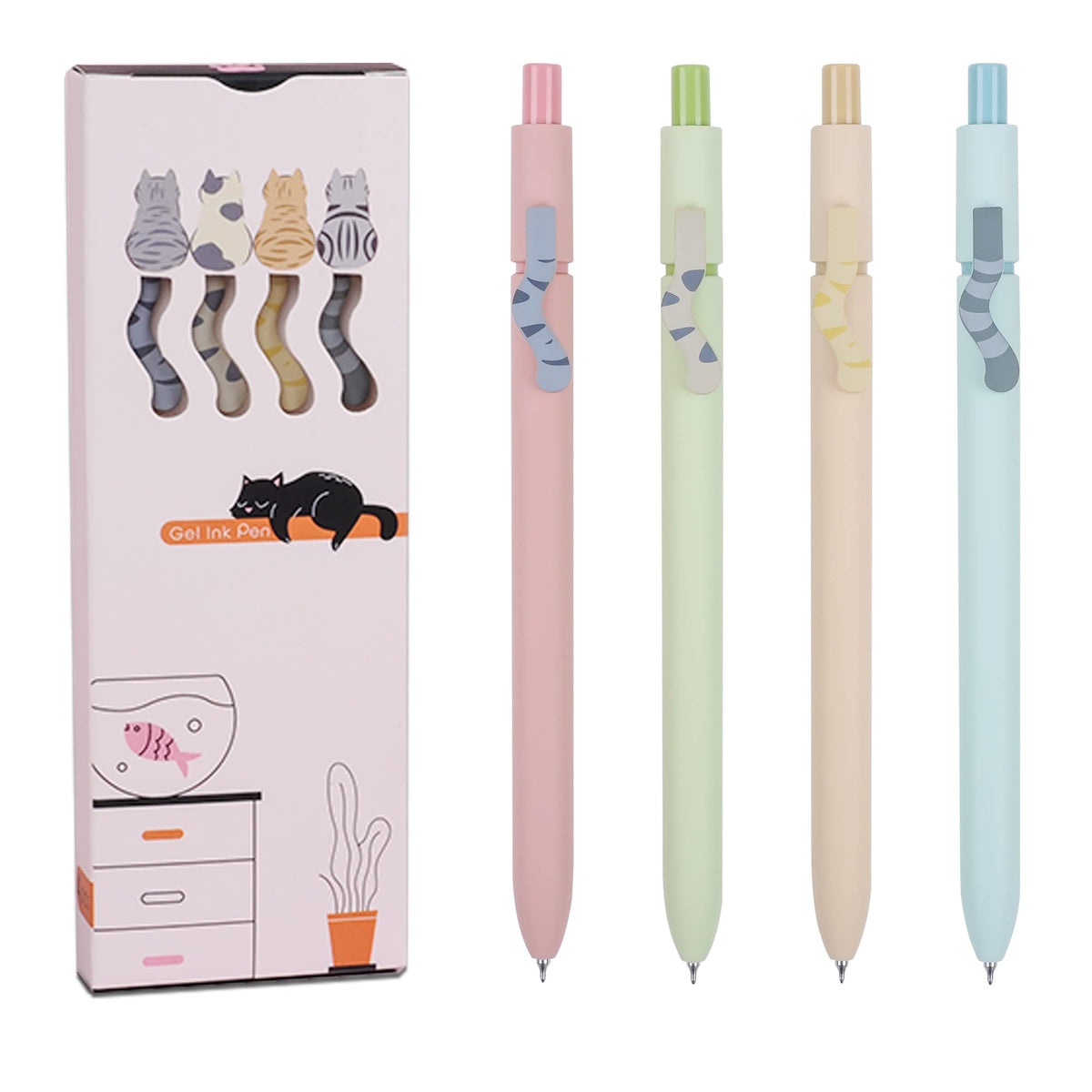 Vico Cat Gel Pens, 4 Pcs Cute Kawaii Pens, 0.5Mm Fine Point Gel Ink Pens, Cute Accessories For School Office Supplies, Animal Pe