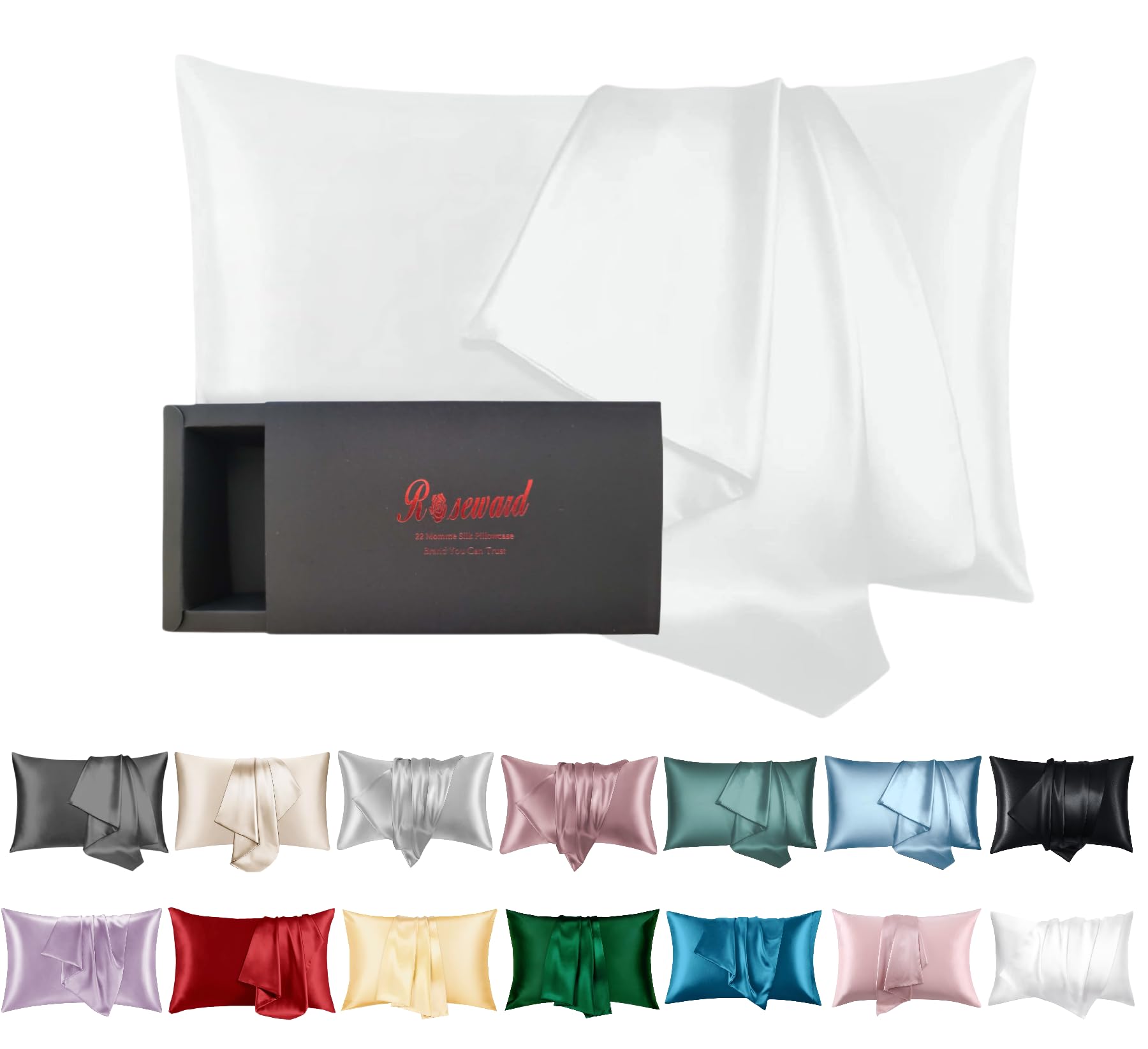 Real Mulberry Silk Pillowcase for Hair and Skin Made in USA, 22 Momme Anti Acne Silk Pillow Cases Queen with Zipper, 6A Grade 10